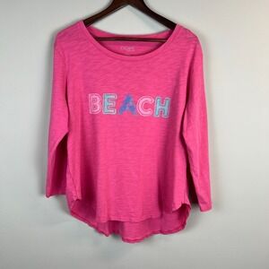 Escape By Habitat Top Womens Large Coral Beach 3/4 Sleeve Cotton Scoop Neck Hem